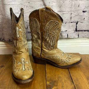 Texas Country kids toddler size 12 tan leather snip toe cowgirl boots
